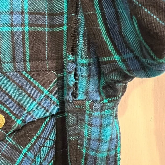 True Religion gold zippered blue plaid shirt - Picture 9 of 10